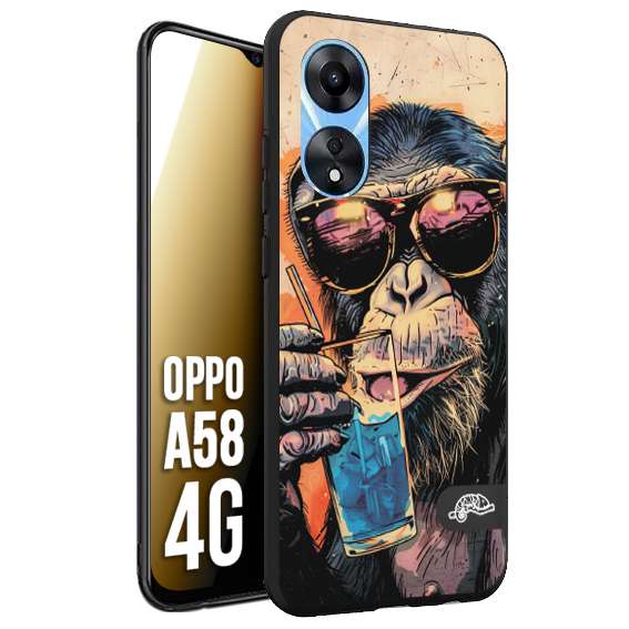 CUSTOMIZZA - Custodia cover nera morbida in tpu compatibile per Oppo A58 4G estate disegnata cocktails animali simpatici scimmia monkey negroni