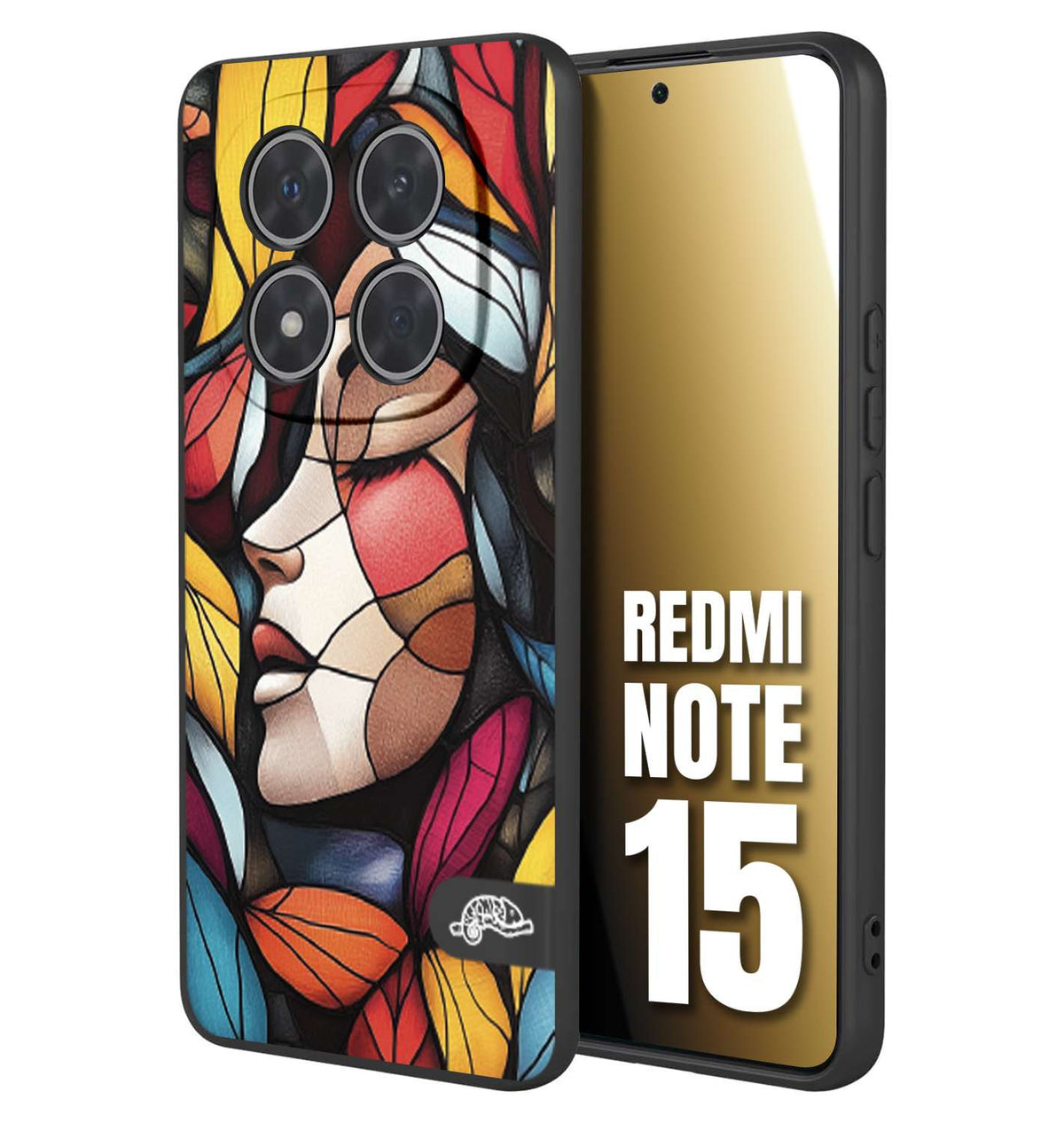 CUSTOMIZZA - Custodia cover nera morbida in tpu compatibile per Xiaomi Redmi Note 15 Vetrata artistica volto di donna profilo fogliare mosaico di vetro colorato
