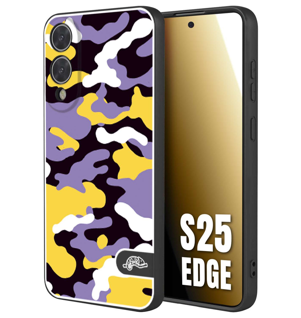 CUSTOMIZZA - Custodia cover nera morbida in tpu compatibile per Samsung S25 EDGE camouflage mimetico militare viola lilla giallo