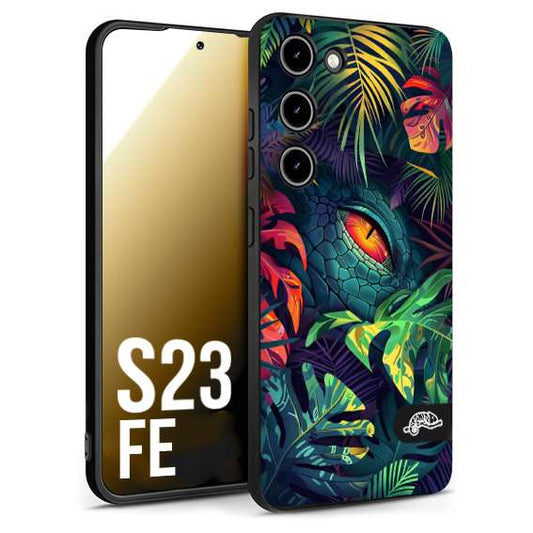 CUSTOMIZZA - Custodia cover nera morbida in tpu compatibile per Samsung S23 FE animali color giungla tropicale occhio di coccodrillo alligatore disegnato