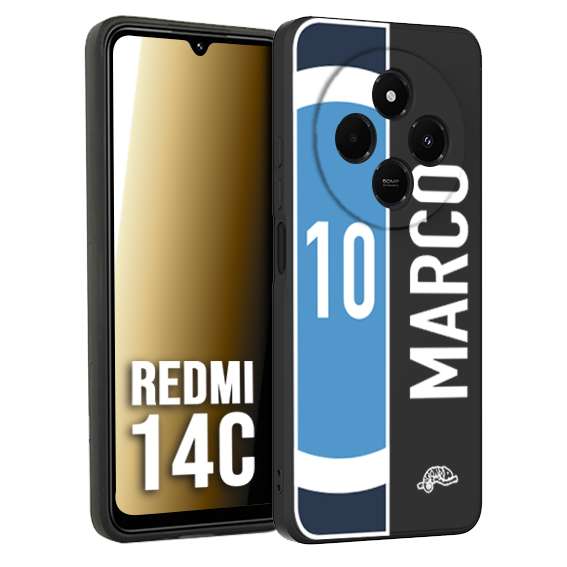 CUSTOMIZZA - Custodia cover nera morbida in tpu compatibile per Xiaomi Redmi 14C personalizzata calcio football nome e numero calciatori biancoazzurri bianco celesti
