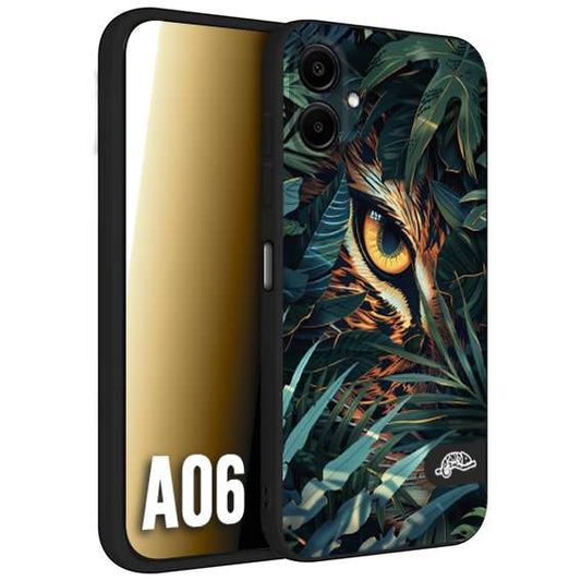 CUSTOMIZZA - Custodia cover nera morbida in tpu compatibile per Samsung A06 animali color giungla tropicale occhio di giaguaro felino disegnato