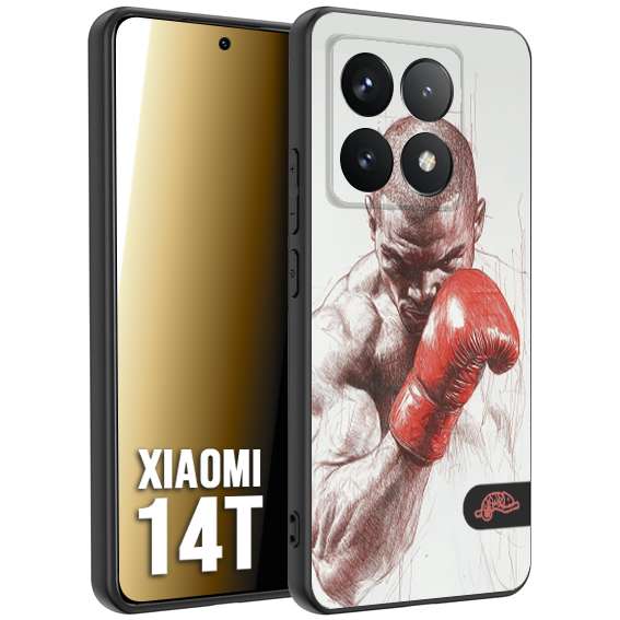 CUSTOMIZZA - Custodia cover nera morbida in tpu compatibile per Xiaomi 14T pugilato pugili disegno tattoo guantoni box sport primo piano