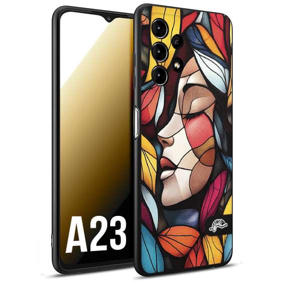 CUSTOMIZZA - Custodia cover nera morbida in tpu compatibile per Samsung A23 Vetrata artistica volto di donna profilo fogliare mosaico di vetro colorato