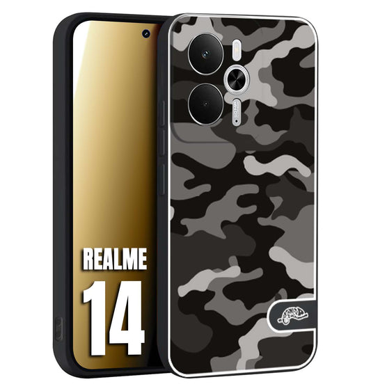 CUSTOMIZZA - Custodia cover nera morbida in tpu compatibile per Realme 14 5G camouflage mimetico militare nero black grigio