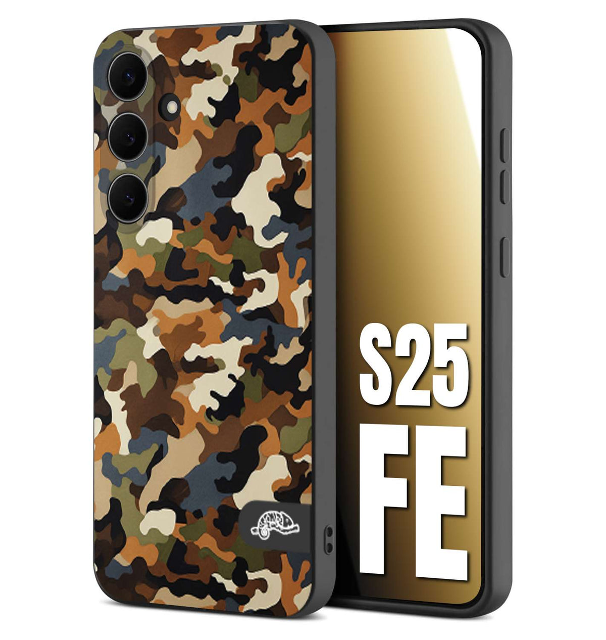 CUSTOMIZZA - Custodia cover nera morbida in tpu compatibile per Samsung S25 FE camouflage mimetico militare moderno blu marrone beige