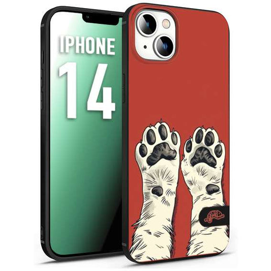 CUSTOMIZZA - Custodia cover nera morbida in tpu compatibile per iPhone 14 zampe di gatto cat paws rossa red disegnata fumetto cartoon