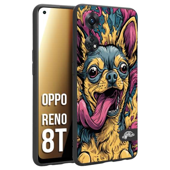 CUSTOMIZZA - Custodia cover nera morbida in tpu compatibile per Oppo Reno 8T Chihuahua illustrazione cane pop art cane street art cartone animato