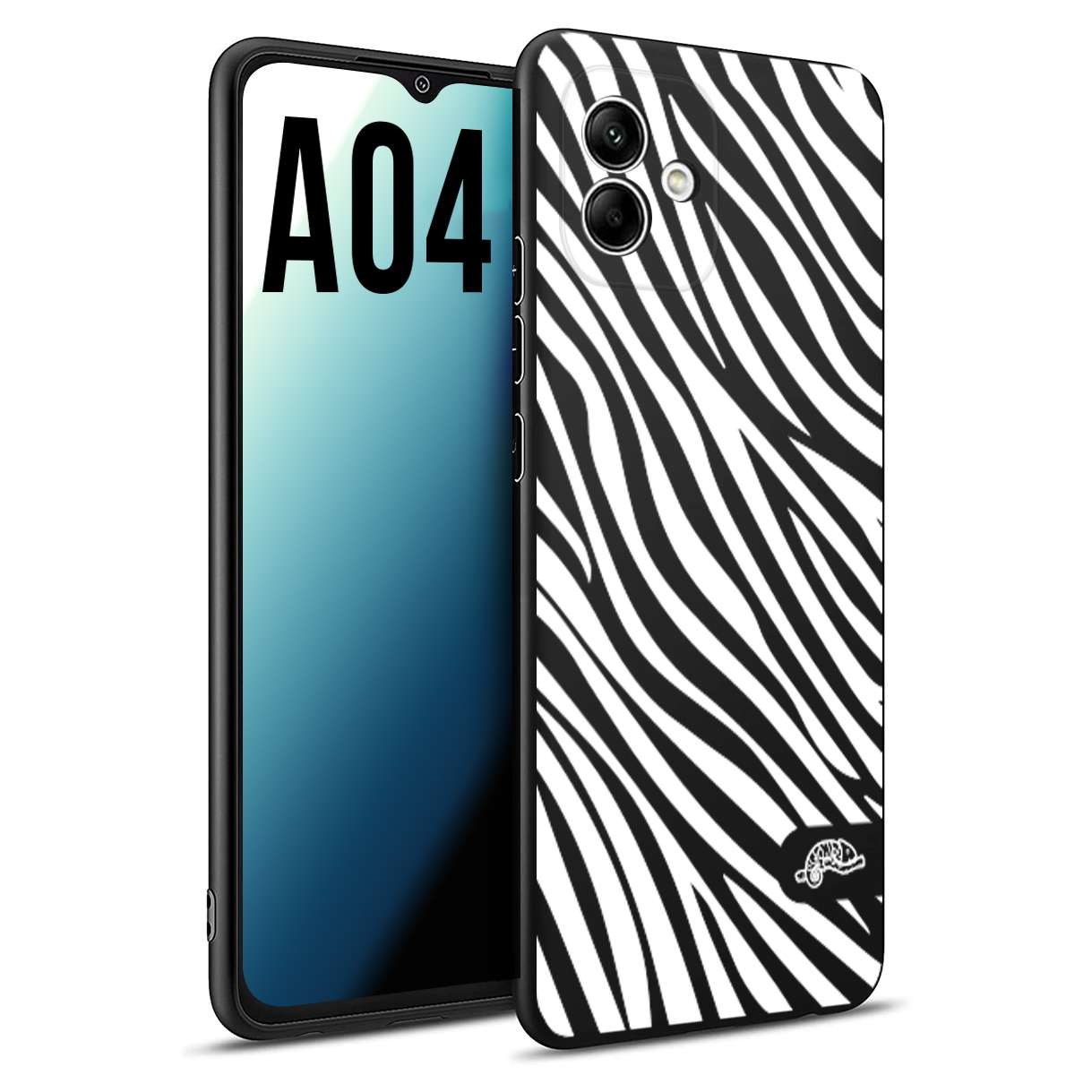 CUSTOMIZZA - Custodia cover nera morbida in tpu compatibile per Samsung A04 zebrata maculata a rilievo soft touch donna bianca