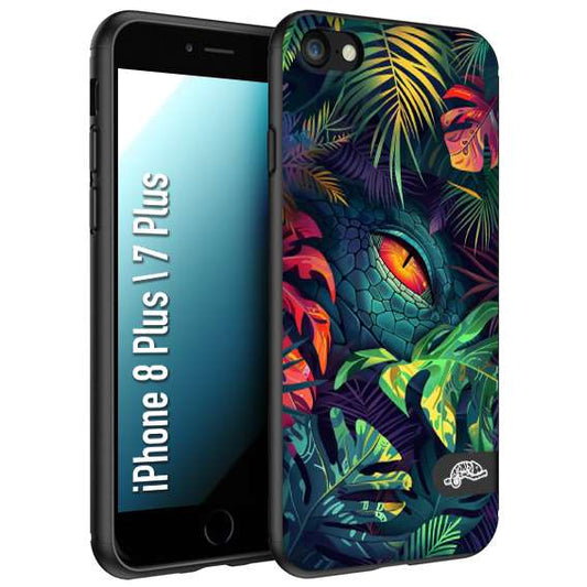 CUSTOMIZZA - Custodia cover nera morbida in tpu compatibile per iPhone 7 Plus - 8 plus animali color giungla tropicale occhio di coccodrillo alligatore disegnato