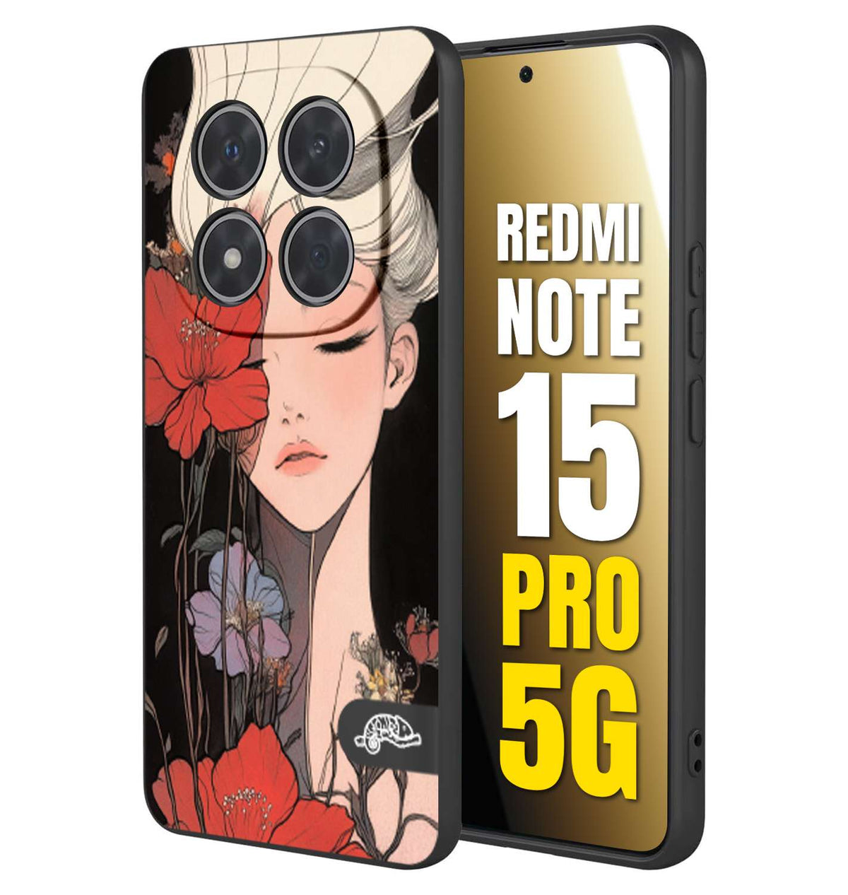 CUSTOMIZZA - Custodia cover nera morbida in tpu compatibile per Xiaomi Redmi Note 15 PRO 5G woman flower Fantasia Floreale Design Donna e Fiori, Retro Artistico