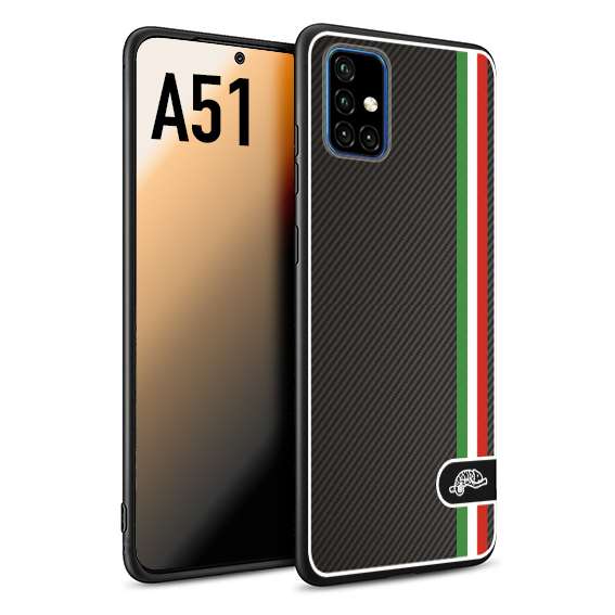 CUSTOMIZZA - Custodia cover nera morbida in tpu compatibile per Samsung A51 effetto fibra di carbonio bandiera Italia made in Italy