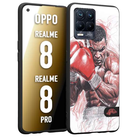 CUSTOMIZZA - Custodia cover nera morbida in tpu compatibile per Realme 8 - 8 PRO pugilato pugili disegno tattoo guantoni boxer pesi massimi iron mike
