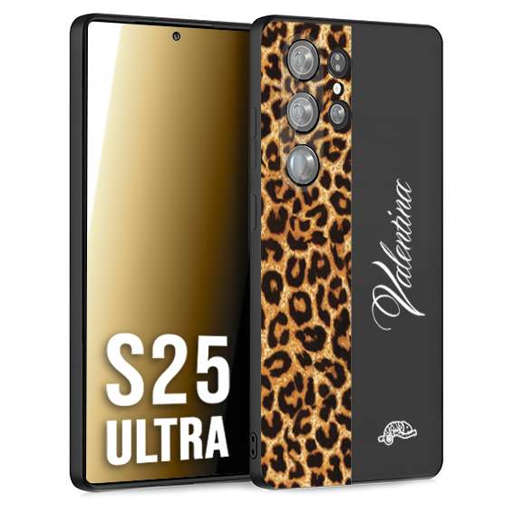 CUSTOMIZZA - Custodia cover nera morbida in tpu compatibile per Samsung S25 ULTRA custom nome scritta leopardato maculato donna marrone leopard