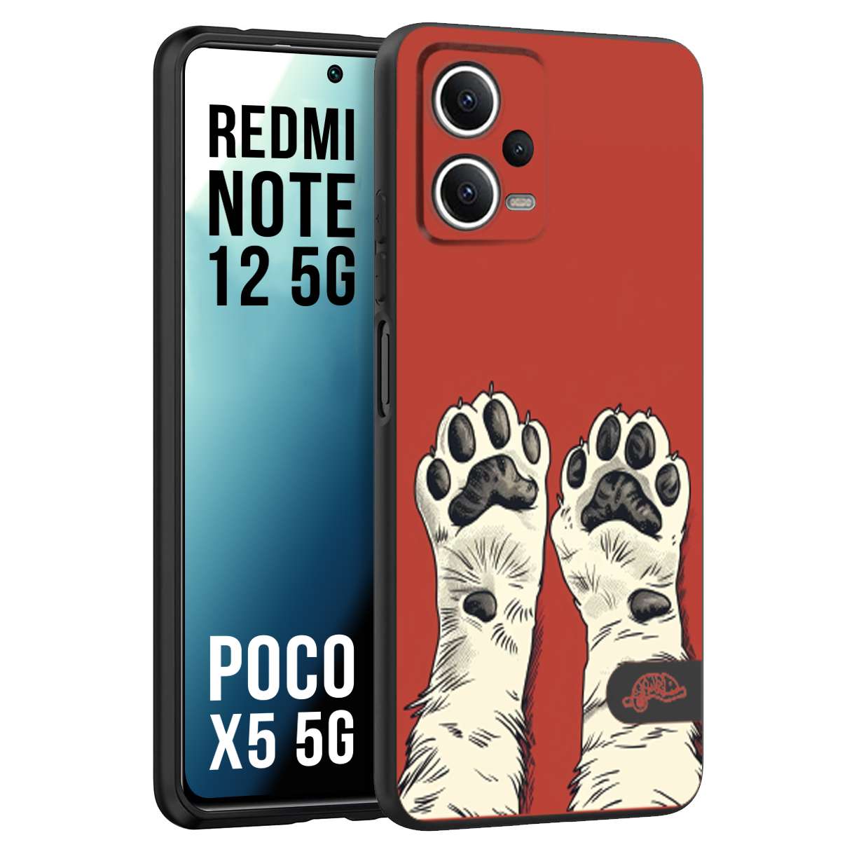 CUSTOMIZZA - Custodia cover nera morbida in tpu compatibile per Xiaomi Redmi Note 12 5G - POCO X5 5G zampe di gatto cat paws rossa red disegnata fumetto cartoon