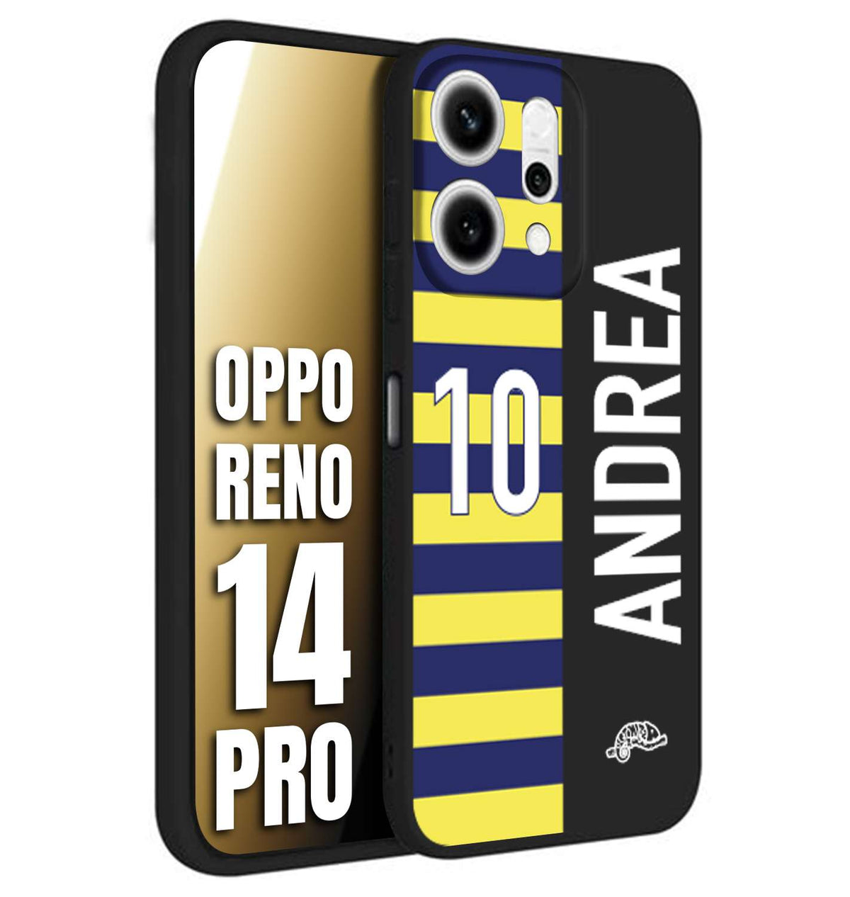 CUSTOMIZZA - Custodia cover nera morbida in tpu compatibile per Oppo Reno 14 PRO personalizzata calcio football nome e numero calciatori giallo blu