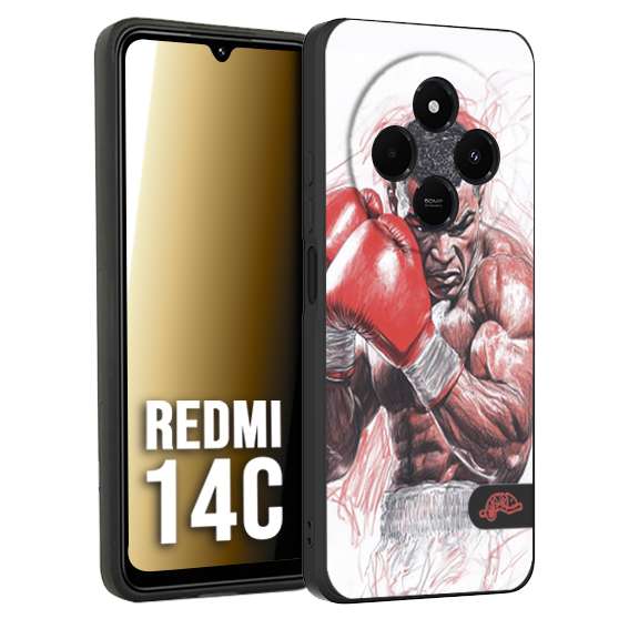 CUSTOMIZZA - Custodia cover nera morbida in tpu compatibile per Xiaomi Redmi 14C pugilato pugili disegno tattoo guantoni boxer pesi massimi iron mike