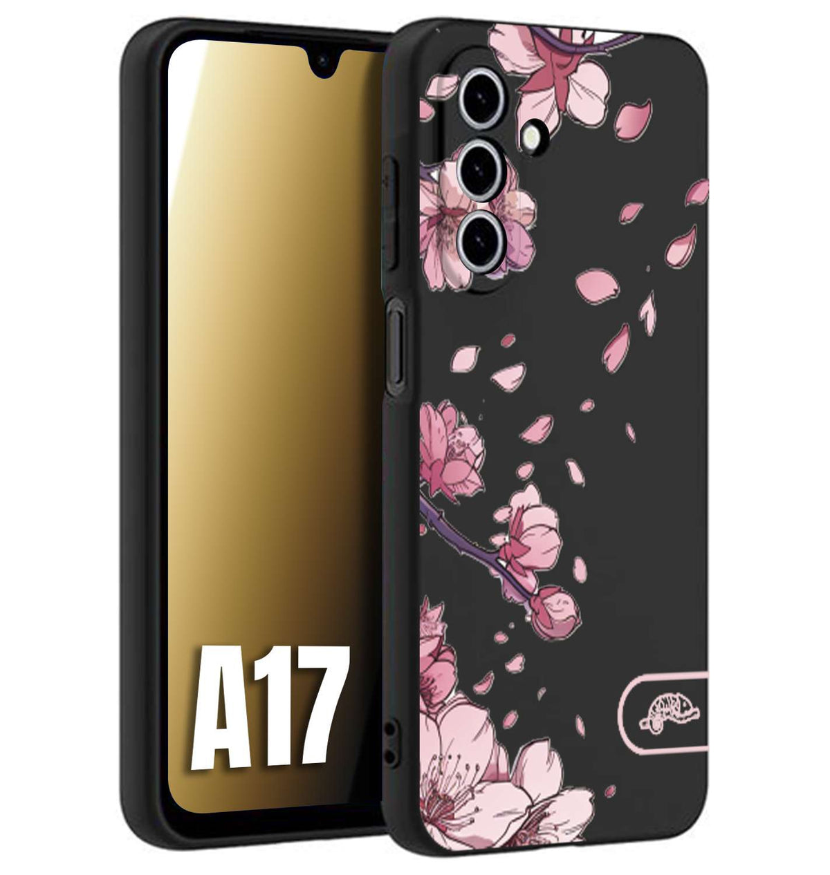 CUSTOMIZZA - Custodia cover nera morbida in tpu compatibile per Samsung A17 giapponese fiori di ciliegio in fiore a rilievo disegnata tattoo