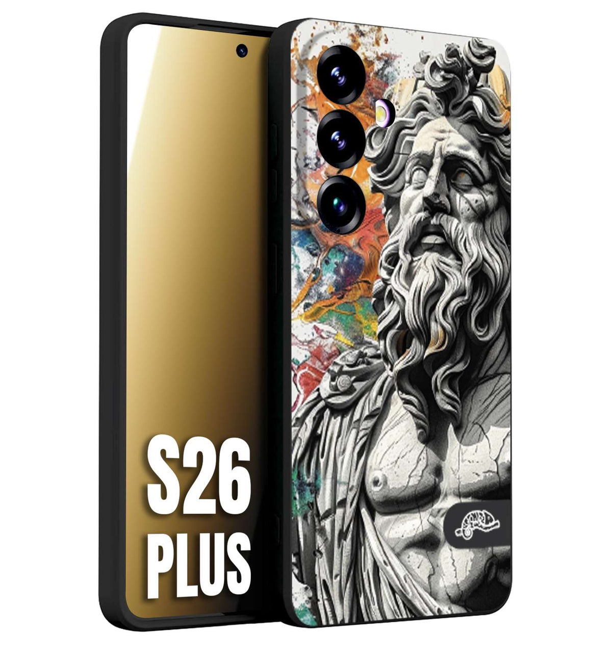 CUSTOMIZZA - Custodia cover nera morbida in tpu compatibile per Samsung S26 PLUS statua colorata moderna antico tattoo splash color