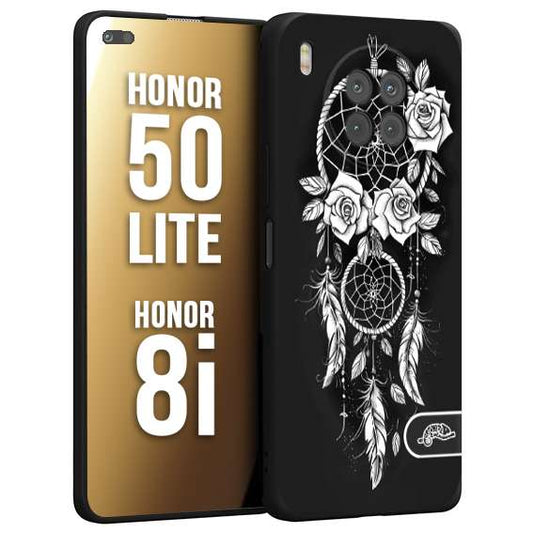 CUSTOMIZZA - Custodia cover nera morbida in tpu compatibile per Honor 8i - Honor 50 LITE acchiappasogni dreamcatcher black and white bianco a rilievo disegnato tattoo tatuaggio
