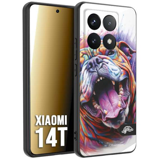 CUSTOMIZZA - Custodia cover nera morbida in tpu compatibile per Xiaomi 14T animali color bulldog cane dog colori vibranti disegnato schizzo