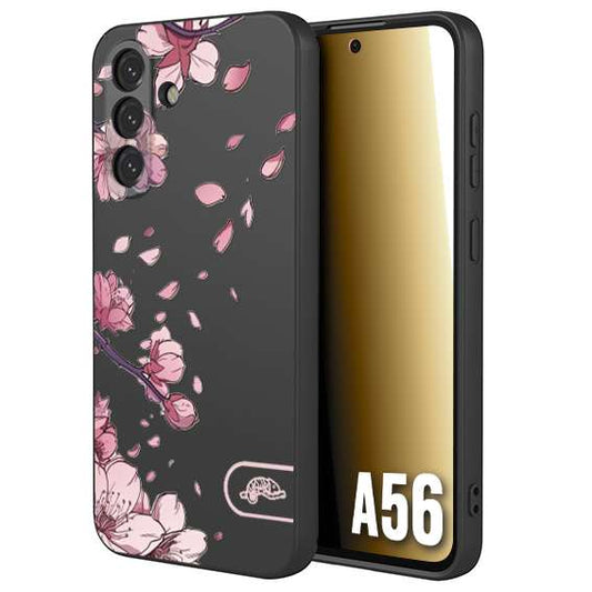 CUSTOMIZZA - Custodia cover nera morbida in tpu compatibile per Samsung A56 5G giapponese fiori di ciliegio in fiore a rilievo disegnata tattoo
