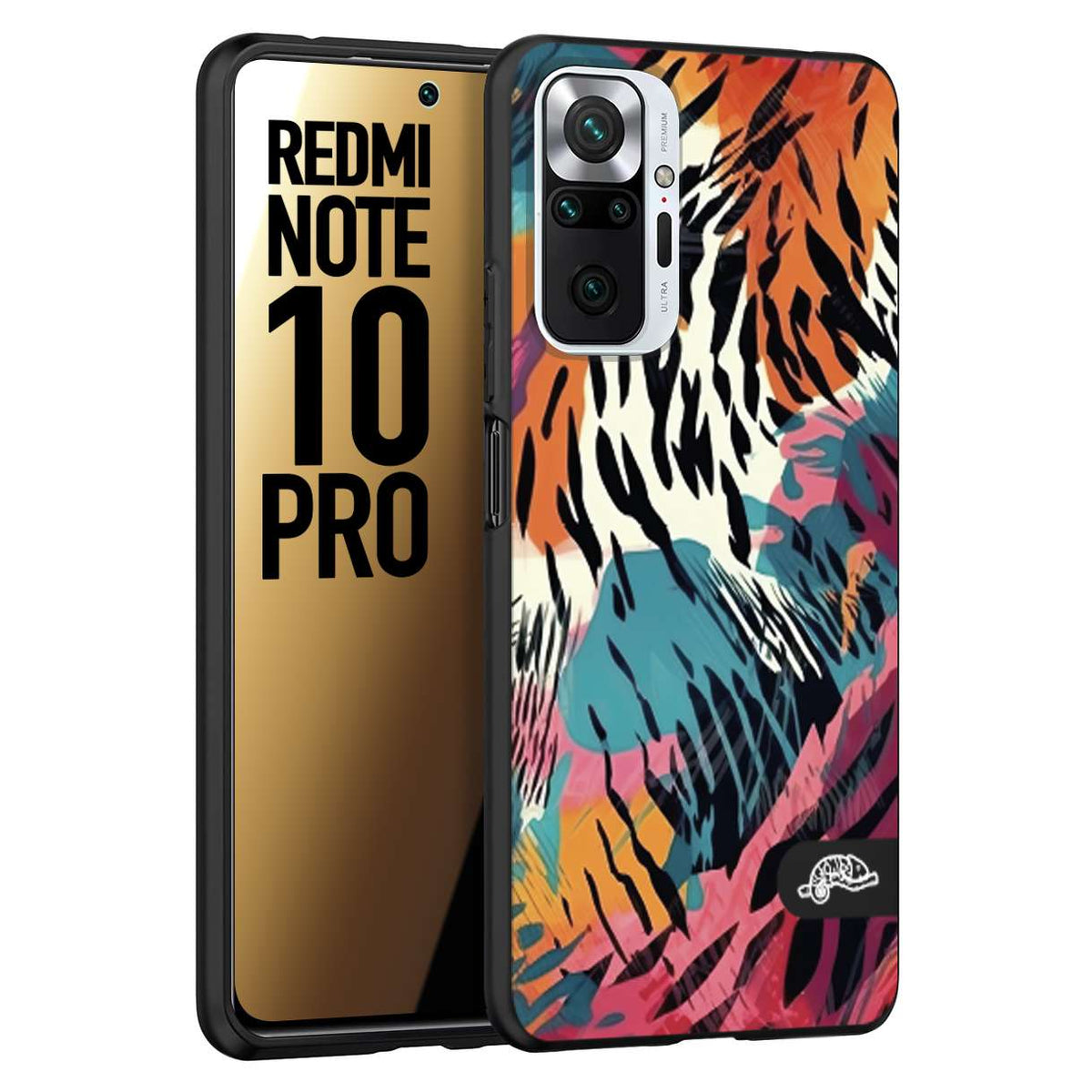 CUSTOMIZZA - Custodia cover nera morbida in tpu compatibile per Xiaomi Redmi Note 10 PRO leopardato maculato tigrato tiger colorata summer color