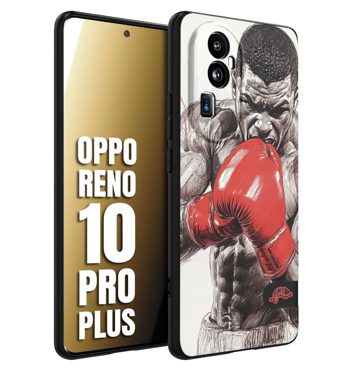 CUSTOMIZZA - Custodia cover nera morbida in tpu compatibile per Oppo Reno 10 PRO PLUS pugilato pugili disegno tattoo guantoni box pesi massimi gancio