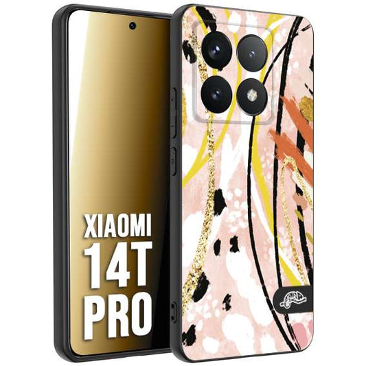 CUSTOMIZZA - Custodia cover nera morbida in tpu compatibile per Xiaomi 14T PRO fiori astratti donna zebrato leopardato fantasia dorata gialla rosa colorata
