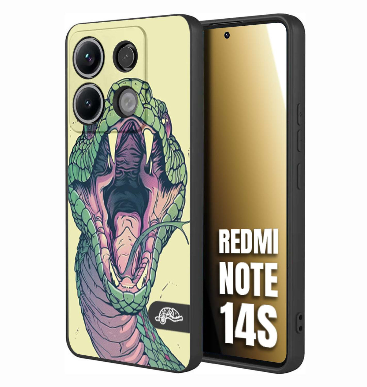CUSTOMIZZA - Custodia cover nera morbida in tpu compatibile per Xiaomi Redmi Note 14S snake yellow green serpente tatuaggio tattoo disegnato a mano