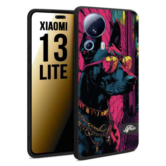 CUSTOMIZZA - Custodia cover nera morbida in tpu compatibile per Xiaomi 13 LITE animali cyberpunk dobermann cane street dog fucsia blu