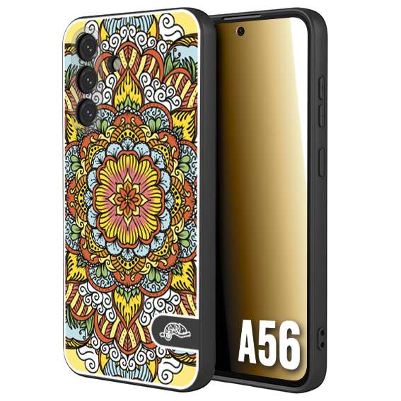 CUSTOMIZZA - Custodia cover nera morbida in tpu compatibile per Samsung A56 5G mandala colorato fiore nuvole arancione