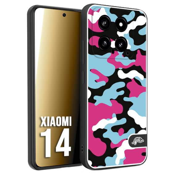 CUSTOMIZZA - Custodia cover nera morbida in tpu compatibile per Xiaomi 14 camouflage mimetico militare fucsia celeste