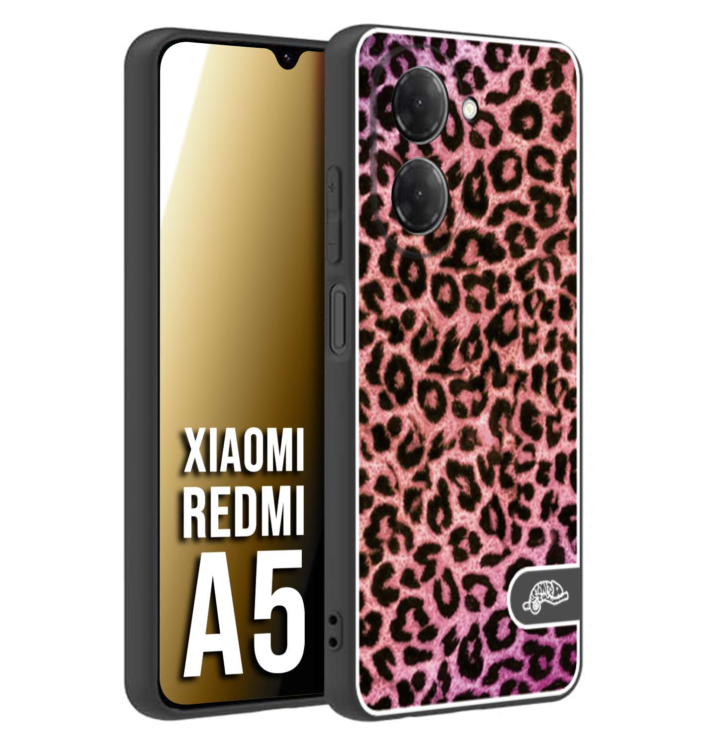 CUSTOMIZZA - Custodia cover nera morbida in tpu compatibile per Xiaomi Redmi A5 leopardato maculato donna rosa leopard