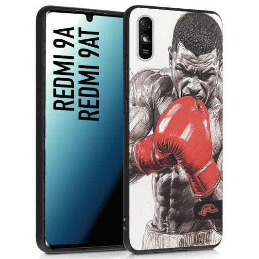 CUSTOMIZZA - Custodia cover nera morbida in tpu compatibile per Xiaomi Redmi 9A - 9AT pugilato pugili disegno tattoo guantoni box pesi massimi gancio