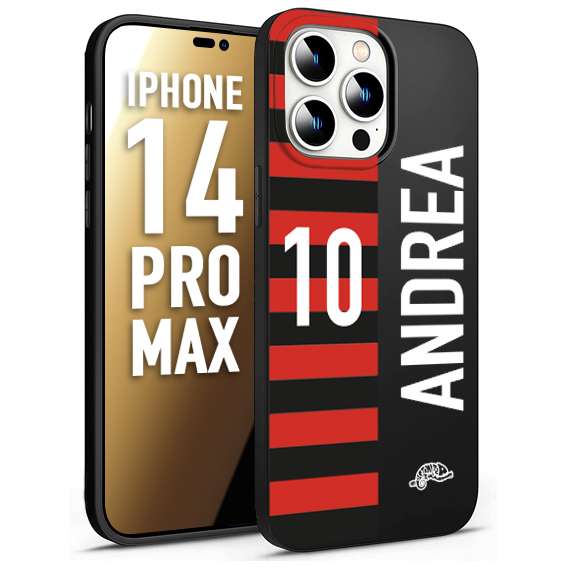 CUSTOMIZZA - Custodia cover nera morbida in tpu compatibile per iPhone 14 PRO MAX personalizzata calcio football nome e numero calciatori rossonera