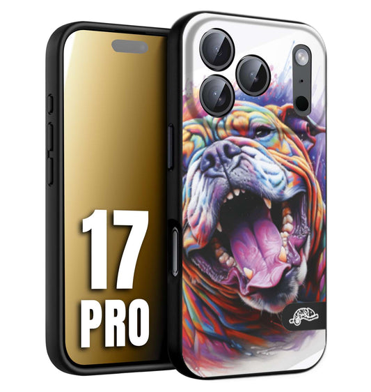 CUSTOMIZZA - Custodia cover nera morbida in tpu compatibile per iPhone 17 PRO animali color bulldog cane dog colori vibranti disegnato schizzo