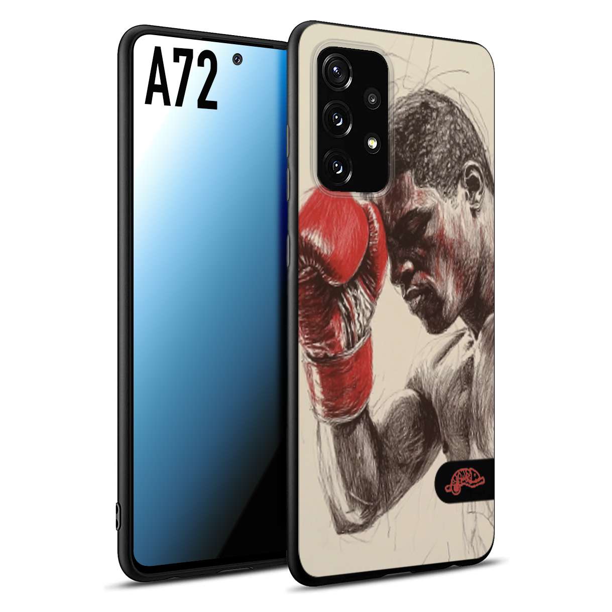 CUSTOMIZZA - Custodia cover nera morbida in tpu compatibile per Samsung A72 pugilato pugili disegno tattoo guantoni boxer pesi massimi