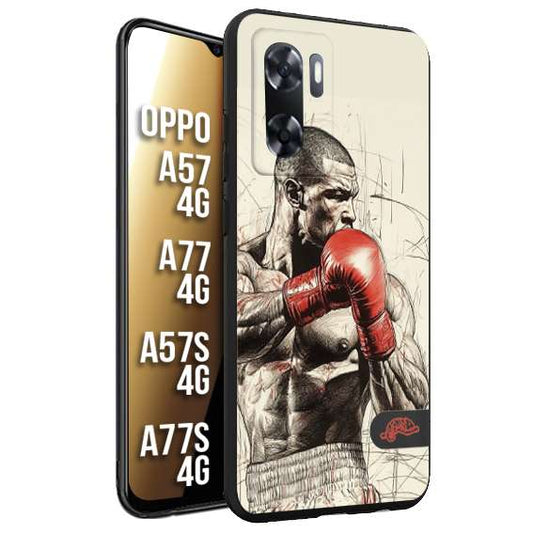 CUSTOMIZZA - Custodia cover nera morbida in tpu compatibile per Oppo A57 - A77 - A57S - A77S (4G) pugilato pugili disegno tattoo guantoni box sport ring