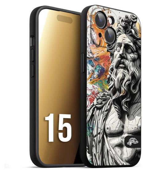 CUSTOMIZZA - Custodia cover nera morbida in tpu compatibile per iPhone 15 statua colorata moderna antico tattoo splash color