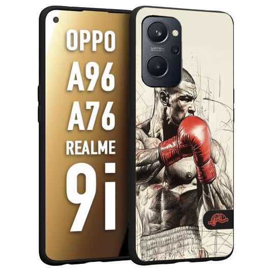 CUSTOMIZZA - Custodia cover nera morbida in tpu compatibile per Realme 9i - A96 - A76 pugilato pugili disegno tattoo guantoni box sport ring