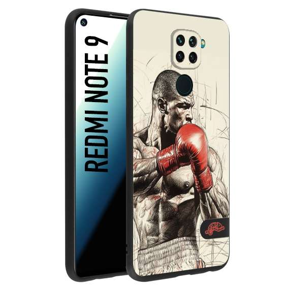 CUSTOMIZZA - Custodia cover nera morbida in tpu compatibile per Xiaomi Redmi Note 9 pugilato pugili disegno tattoo guantoni box sport ring