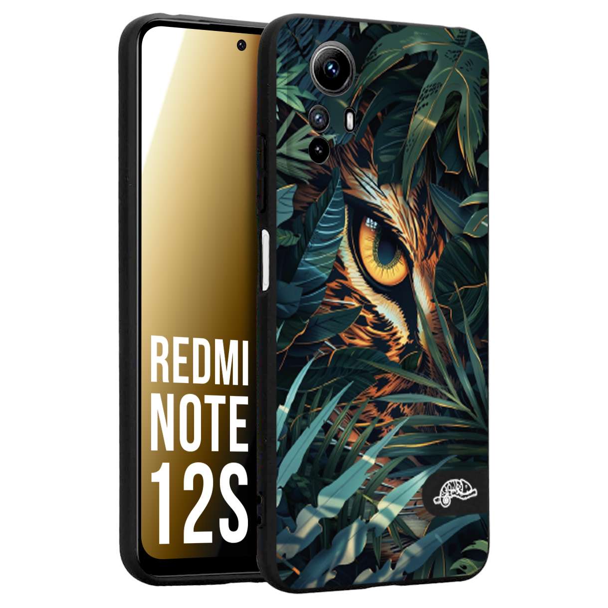 CUSTOMIZZA - Custodia cover nera morbida in tpu compatibile per Xiaomi Redmi Note 12S animali color giungla tropicale occhio di giaguaro felino disegnato