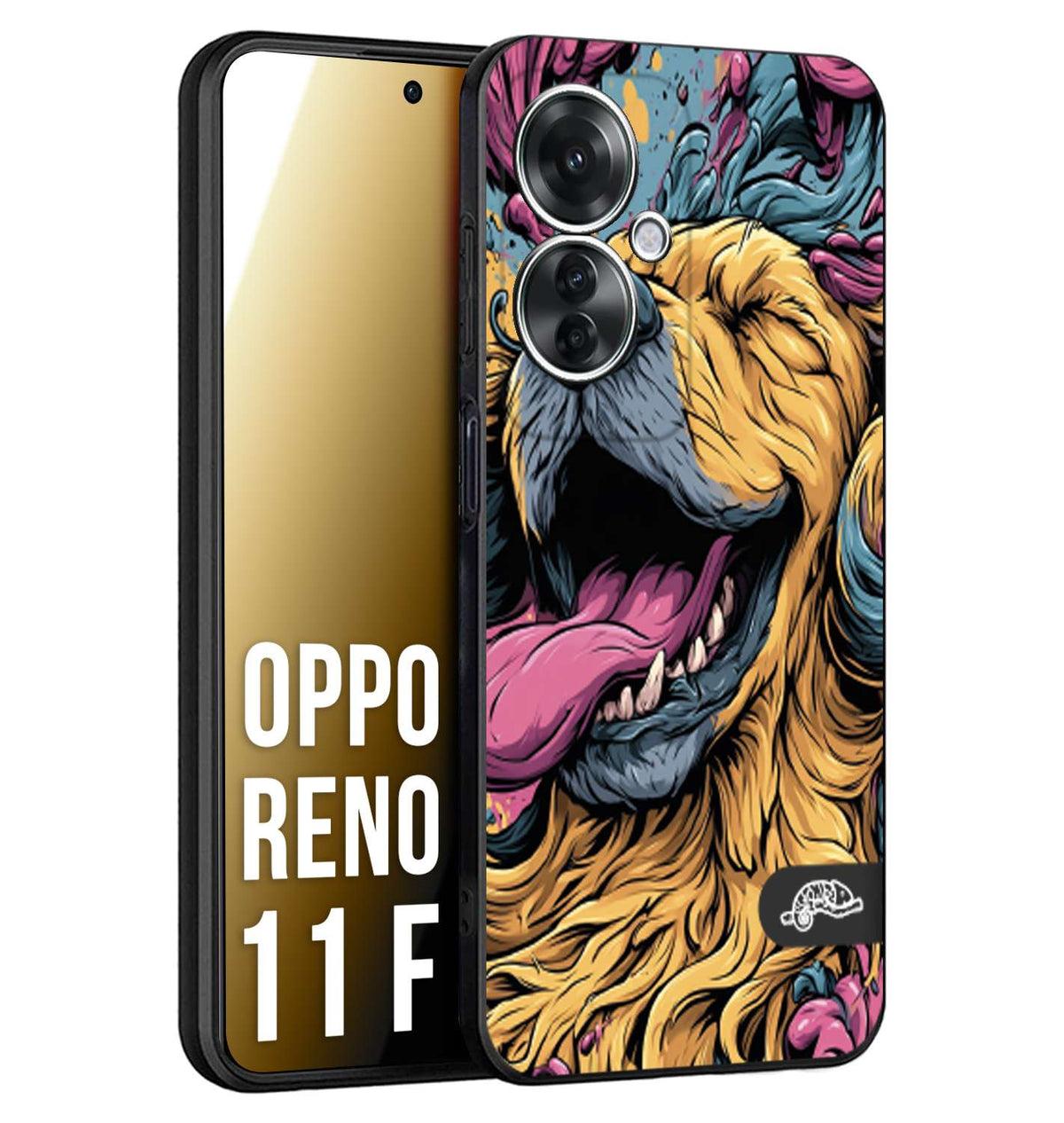 CUSTOMIZZA - Custodia cover nera morbida in tpu compatibile per Oppo Reno 11 F 5G Golden Retriever illustrazione cane pop art cane street art cartone animato