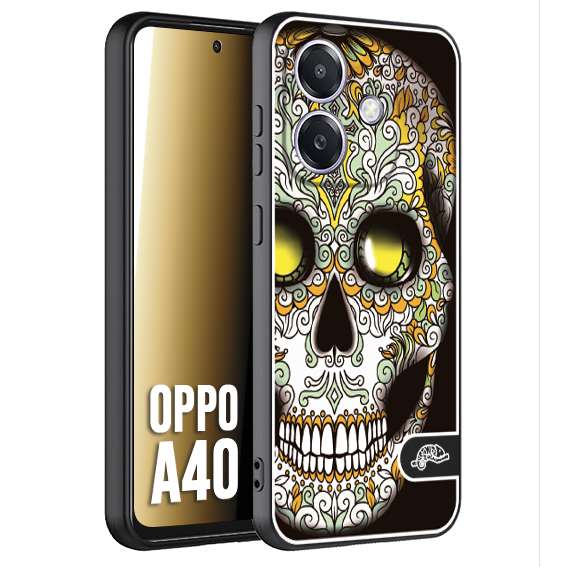 CUSTOMIZZA - Custodia cover nera morbida in tpu compatibile per Oppo A40 teschio messicano Mexican skull bianco verde giallo