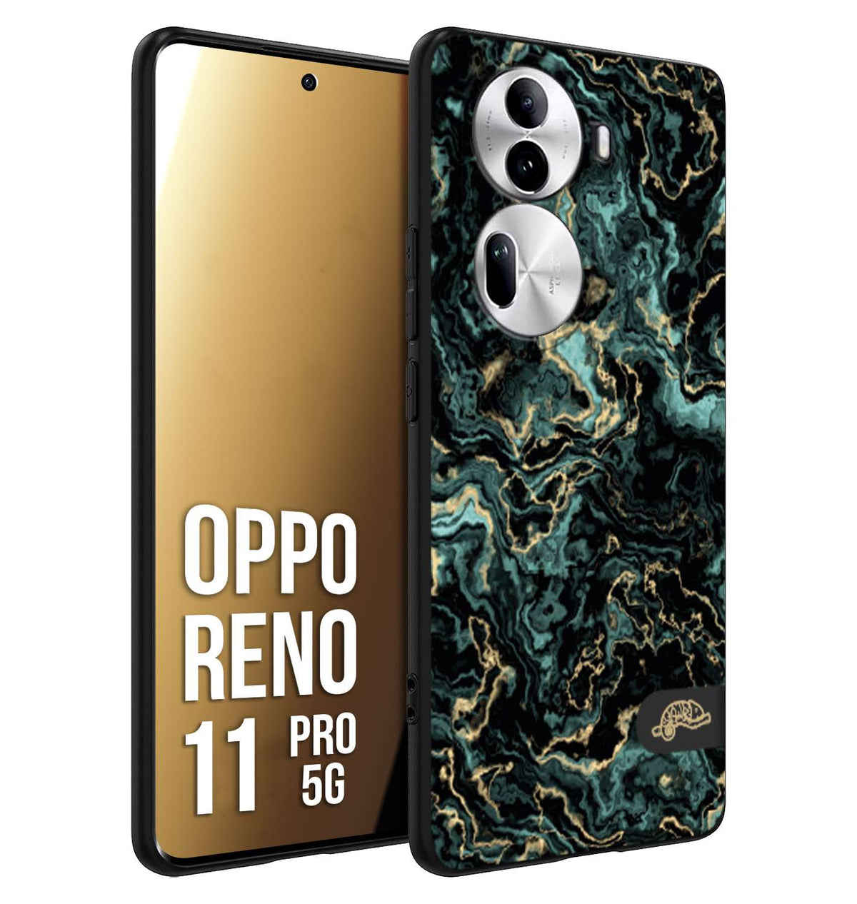 CUSTOMIZZA - Custodia cover nera morbida in tpu compatibile per Oppo Reno 11 PRO 5G effetto marmo marble verde green venature dorato pietra