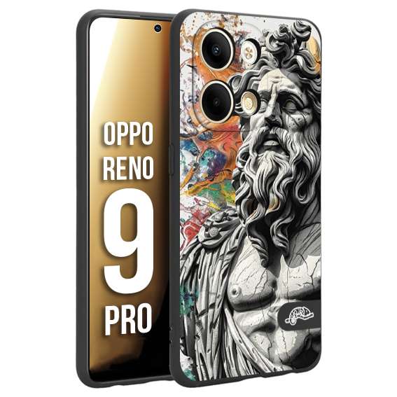 CUSTOMIZZA - Custodia cover nera morbida in tpu compatibile per Oppo Reno 9 PRO statua colorata moderna antico tattoo splash color