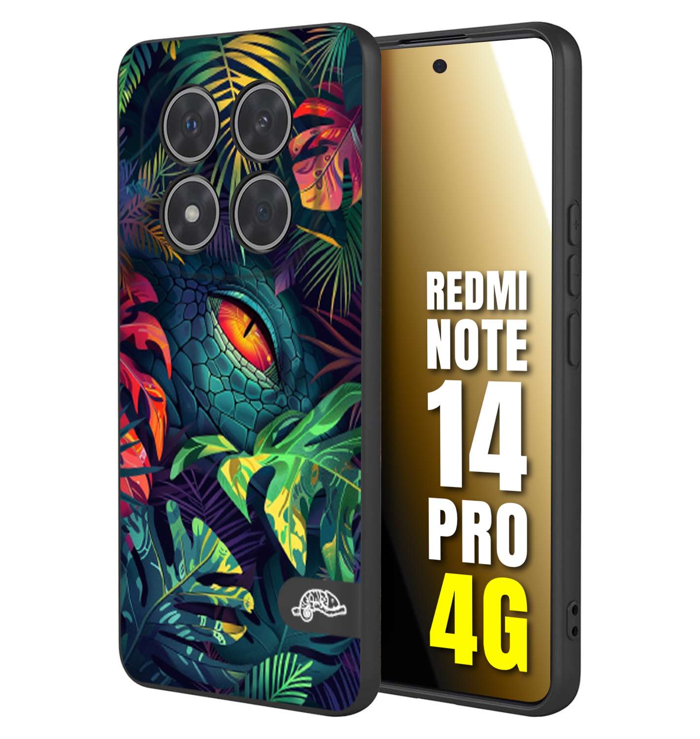 CUSTOMIZZA - Custodia cover nera morbida in tpu compatibile per Xiaomi Redmi Note 14 PRO 4G animali color giungla tropicale occhio di coccodrillo alligatore disegnato