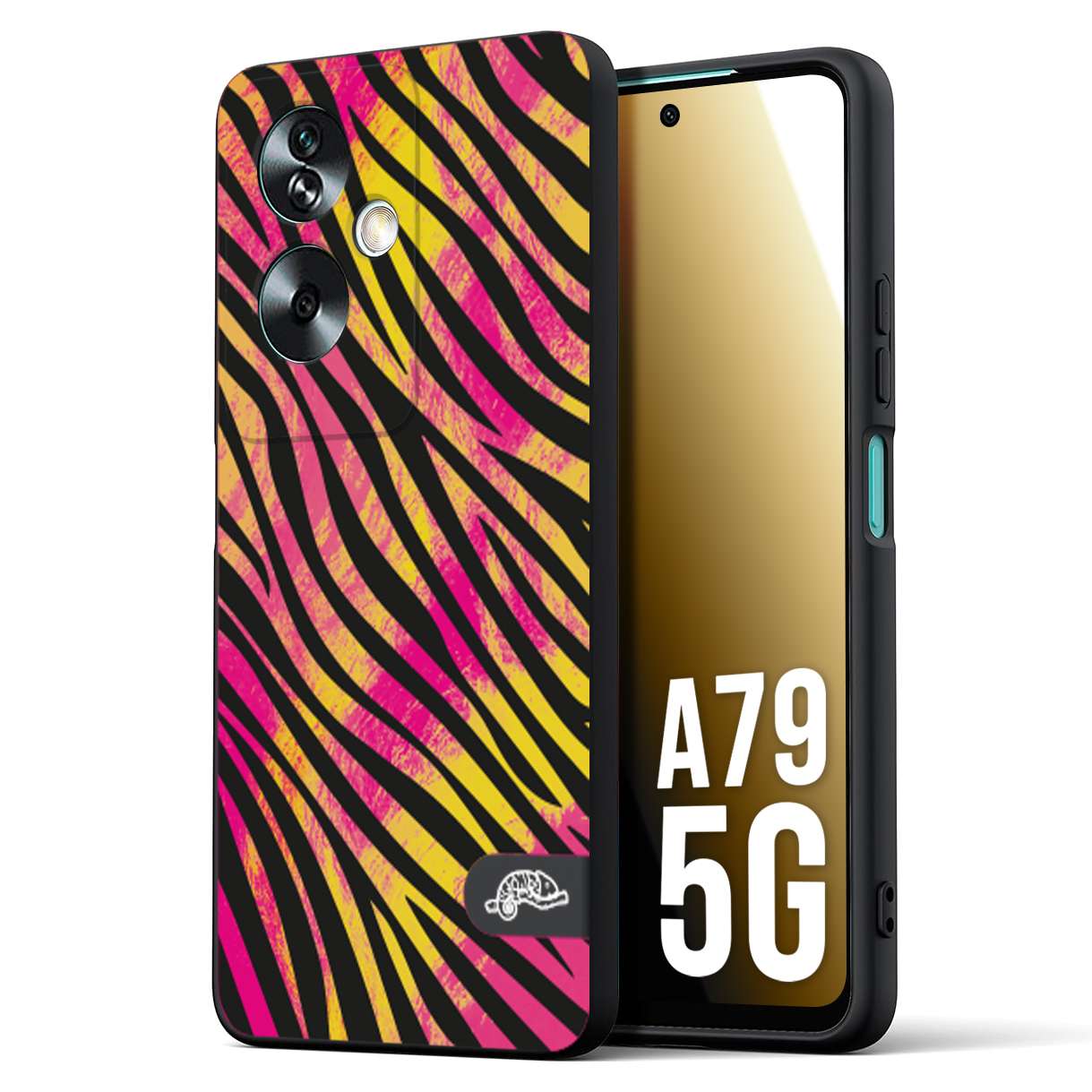 CUSTOMIZZA - Custodia cover nera morbida in tpu compatibile per Oppo A79 5G zebrata maculata a rilievo soft touch donna fucsia gialla