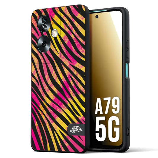 CUSTOMIZZA - Custodia cover nera morbida in tpu compatibile per Oppo A79 5G zebrata maculata a rilievo soft touch donna fucsia gialla